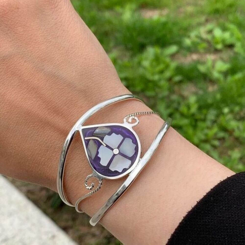 Statement Silver Plated Open Bangle with Enamel